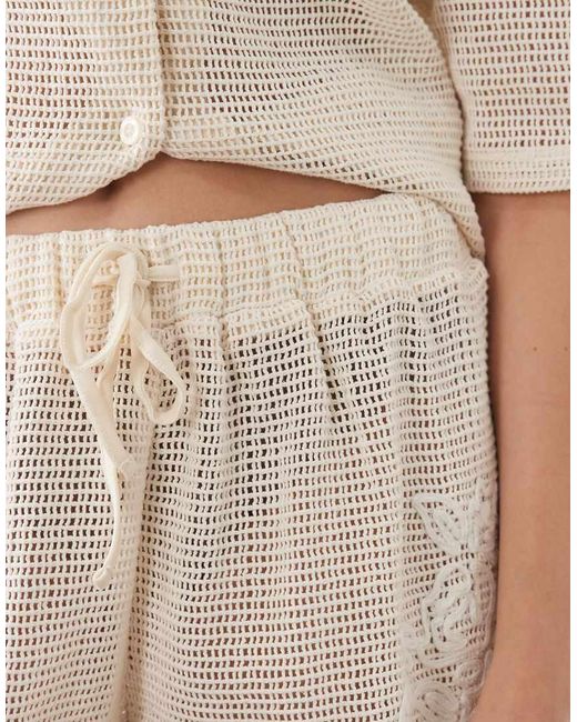 ASOS Natural Open Knit Shorts With Cornelli Detail