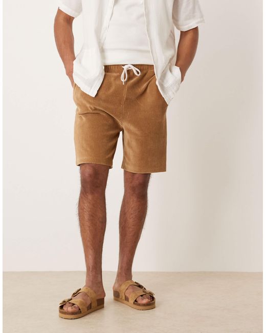 ASOS Natural Slim Ribbed Velour Short for men