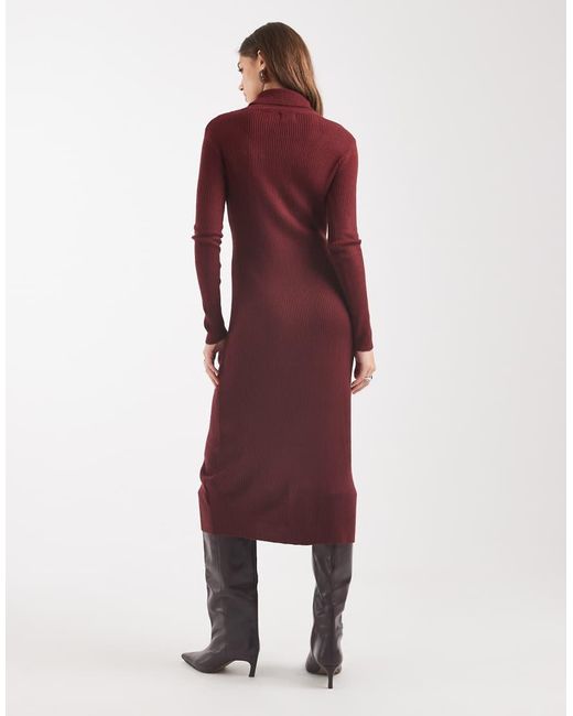 Brave Soul Red Knitted Turtle Neck Ribbed Midi Jumper Dress