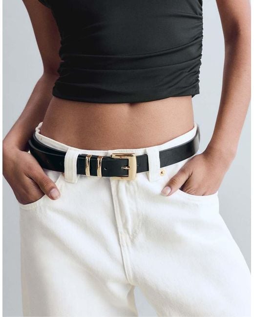 Stradivarius White Square Buckle Belt
