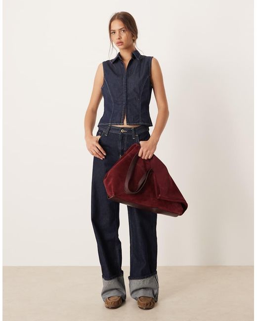 Mango Blue Cotton Mix Denim Short Sleeve Top