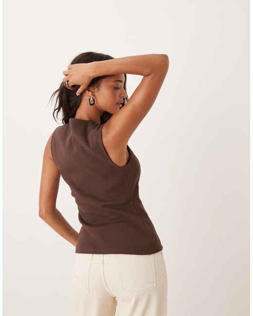 ASOS Brown Longline Cinched Rib Button Through Top