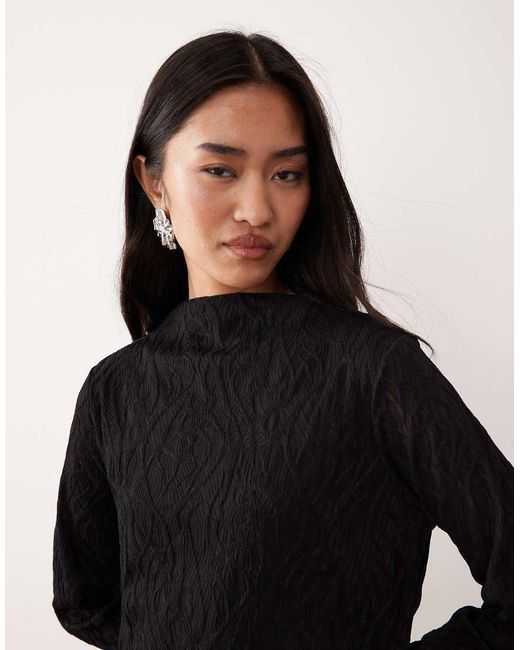 Vila Black Sheer Textured Long Sleeve Top