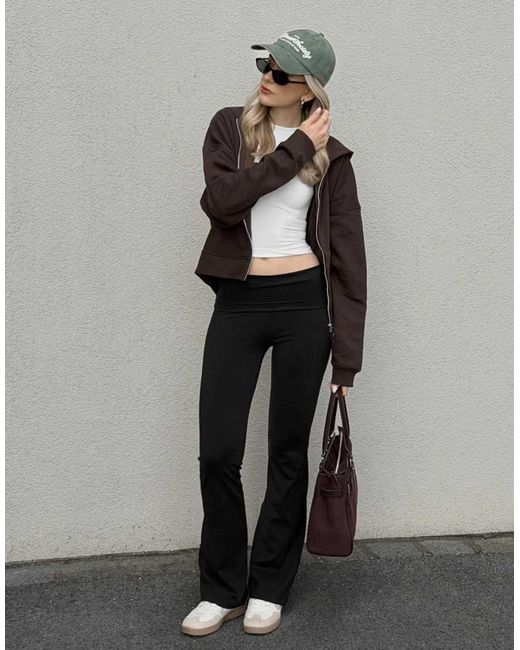 Bershka Black Technical Flared Trousers With Turn-down Waist