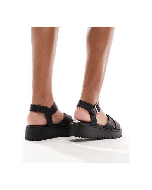 Schuh Black Wide Fit Tera Cross Strap Sandals
