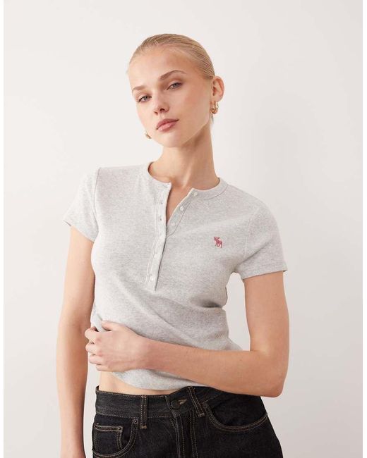 Abercrombie & Fitch Gray Icon Logo Ribbed Henley T-shirt