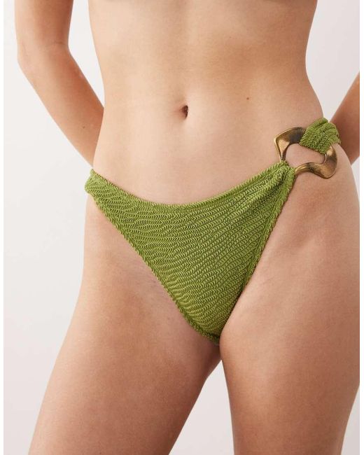 ASOS Green Oceana Ibiza High Leg Cheeky Bikini Bottom With Molten Hardware Detail