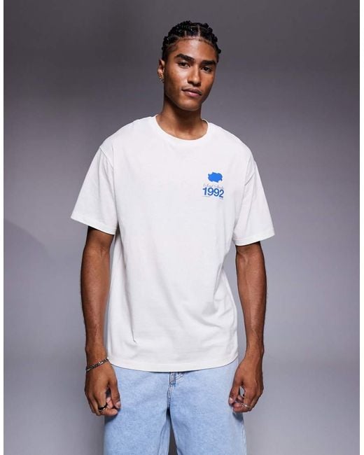 T-Shirt Oversize Crema Con Stampa "Soul" Sul Retro di ADPT in Blue da Uomo