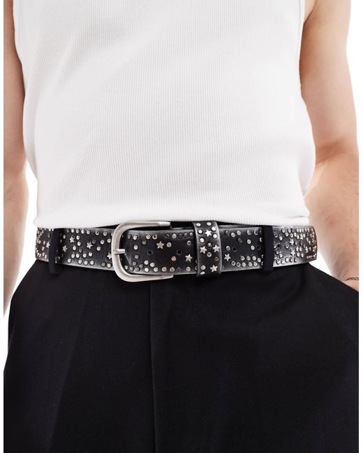 Ceinture polie à petits clous - gris ASOS pour homme en coloris White