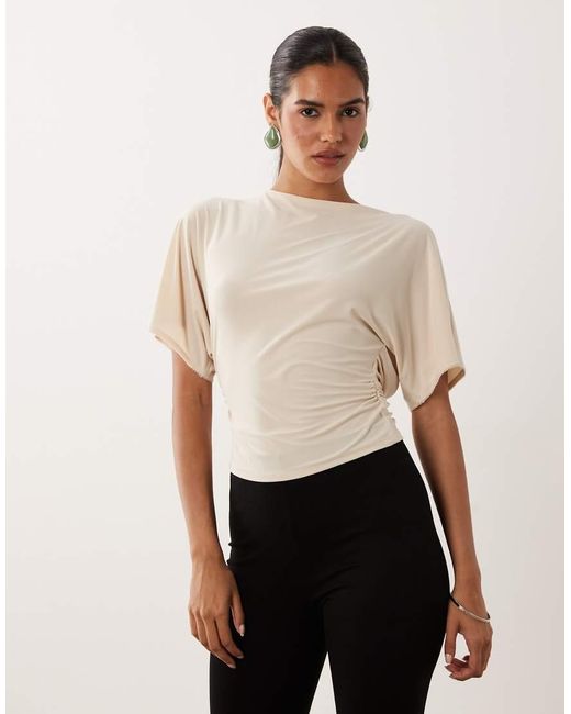 Miss Selfridge White Cinched Waist Cowl Back Top With Lace Trim