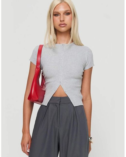 Princess Polly White Suzu Fine Rib Knit Button Up Top