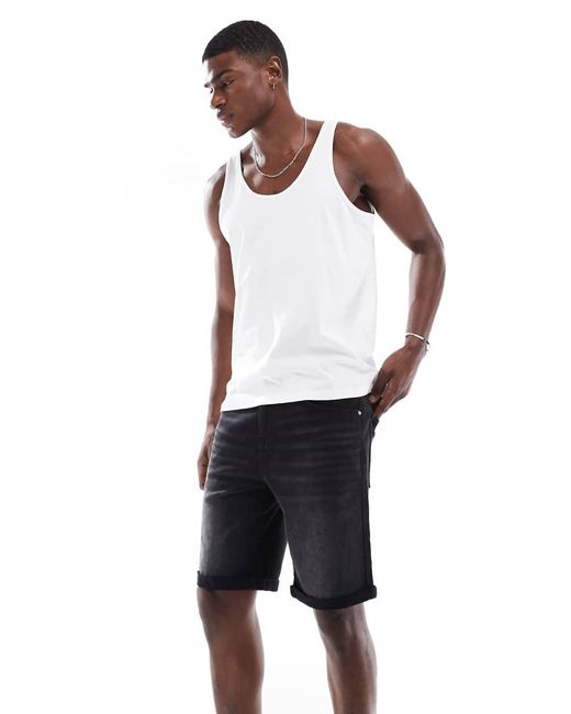 Pantaloncini Di Jeans Slavato Elasticizzati Slim Lunghezza Standard di ASOS in Black da Uomo