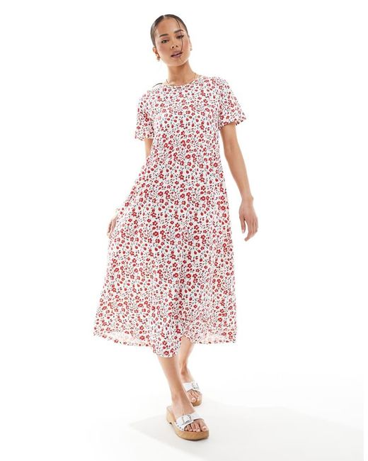 Threadbare Midi Jurk Van Jersey Met Korte Mouwen En Zakken in het Pink