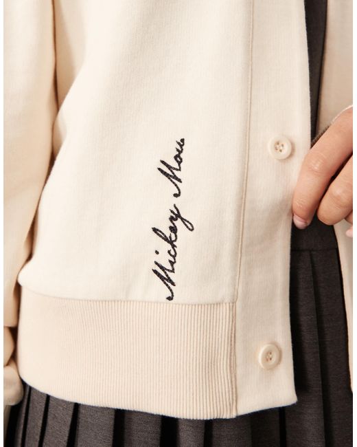 ASOS Natural Disney Unisex Oversize Cream Cardigan With Mickey Mouse Embroidered Print