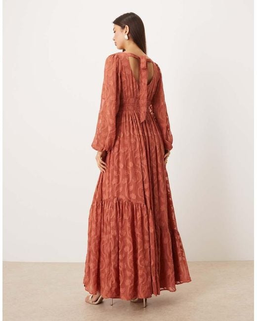 Lovedrobe Red Floral Burnout Asymmetric Split Hem Tie Back Maxi Dress