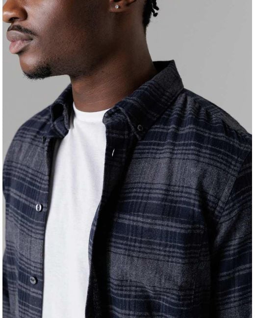 French Connection Gray Cotton Flannel Long Sleeve Shirt for men