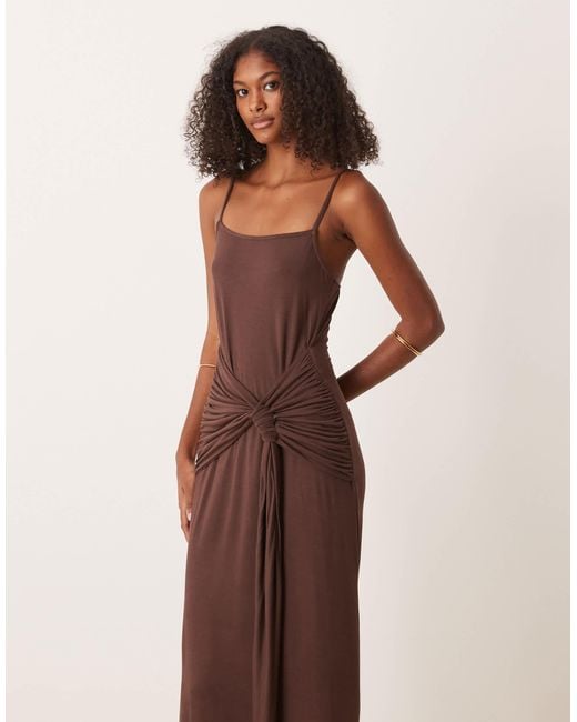 ASOS Brown Twist Detail Cami Midi Dress