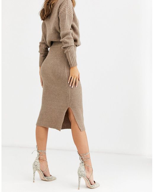 Vero Moda Knitted Midi Skirt Co-ord With Side Split in Grey | Lyst UK