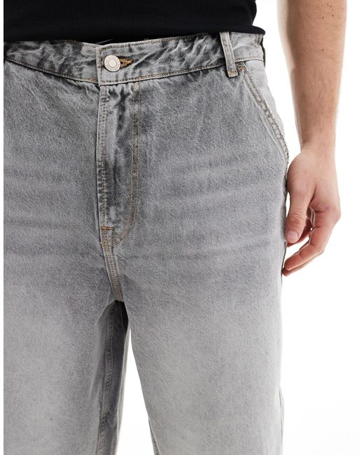 Short en jean coupe baggy - délavé Bershka pour homme en coloris Gray