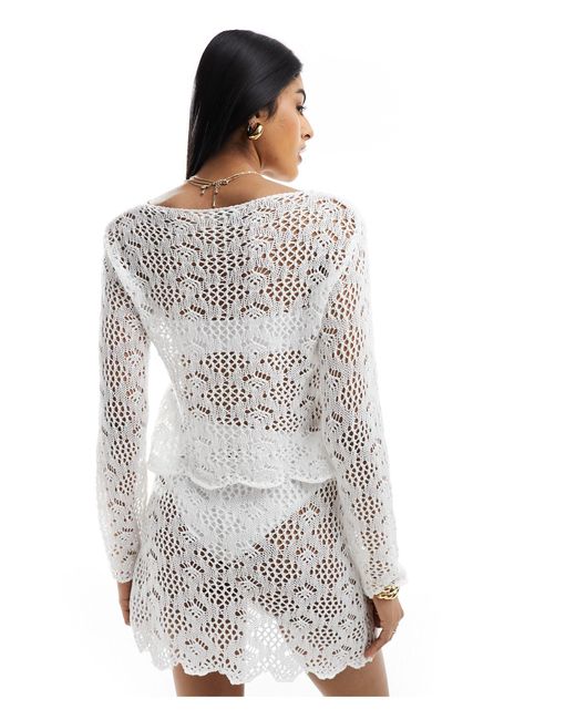 Miss Selfridge White Crochet Long Sleeve Slouchy Top