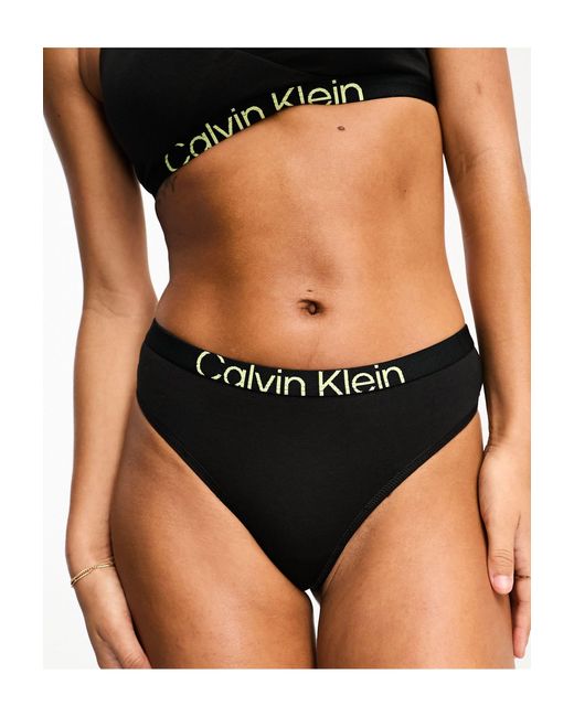 Calvin Klein Black Future Shift High Waist Thong With Contrast Logo Waistband