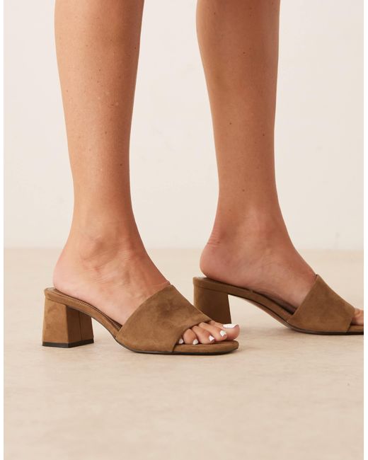 ASOS Natural Wide Fit Honeycomb Mid Heeled Mules
