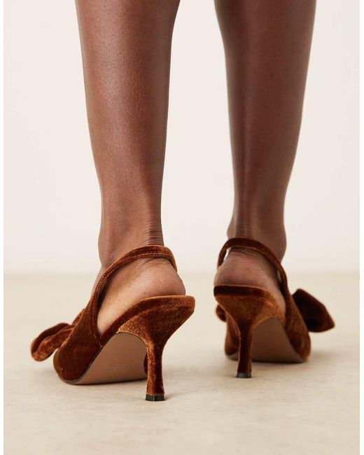 ASOS Brown Wide Fit Saffron Bow Detail Mid Heeled Shoes