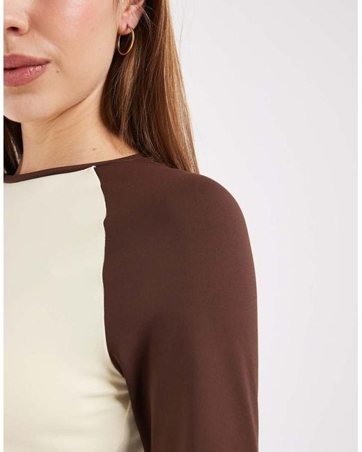 ASOS Blue Long Sleeve Contrast Top Buttermilk And Chocolate