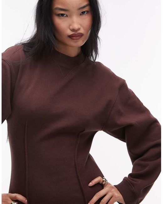 TOPSHOP Jersey Mini Jurk Met Lange Mouwen En Ingenomen Taille in het White