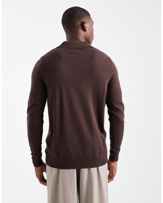 Pull en maille avec col à encoche - marron ASOS pour homme en coloris Brown