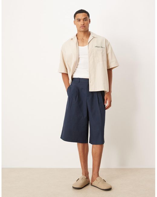 ASOS – bermuda-shorts im leinenlook in Blue für Herren