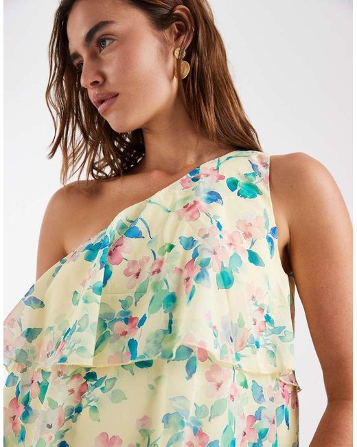 Vero Moda Green Felicia One Shoulder Tiered Maxi Dress With Corsage Detail