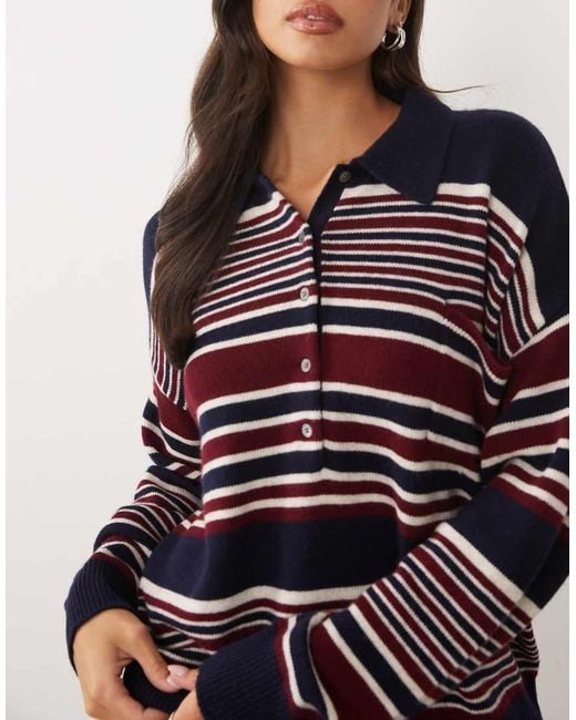 GOOD AMERICAN Blue Wool Oversized Button Down Rugby Sweater