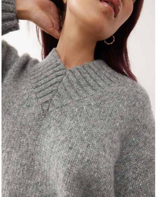 Monki Gray Oversized V Neck Jumper