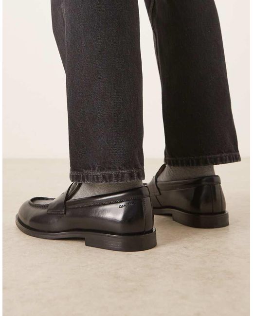 Calvin Klein Black Essential Penny Loafer Brand Detail for men
