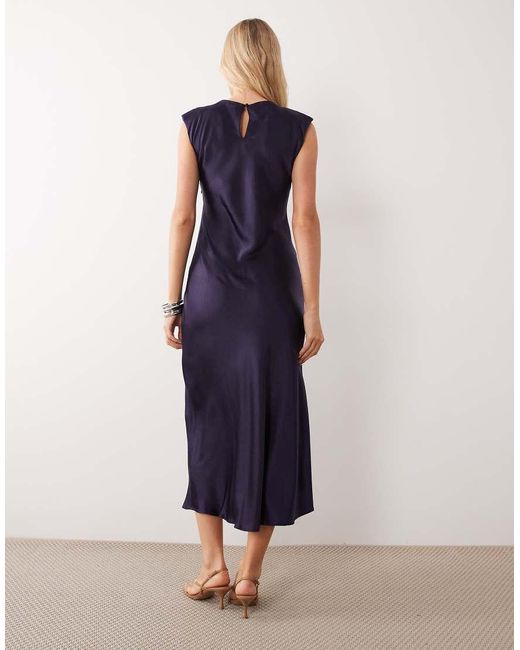 Mango Blue Sleeveless Satin Midi Dress