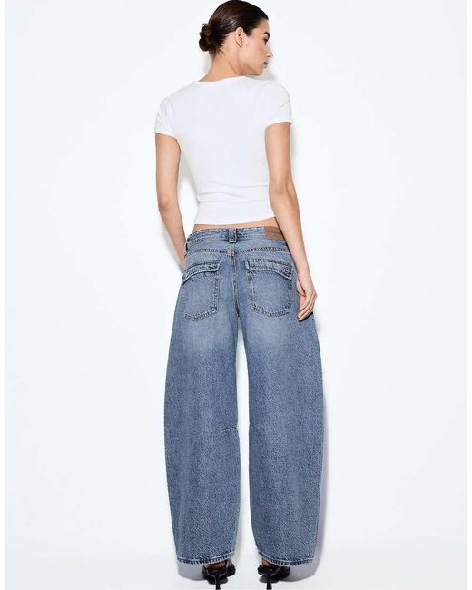 Stradivarius Blue Low-waist Barrel Jeans