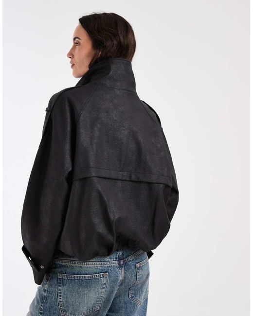 ASOS Red Asymmetric Leather Look Funnel Bomber Jacket