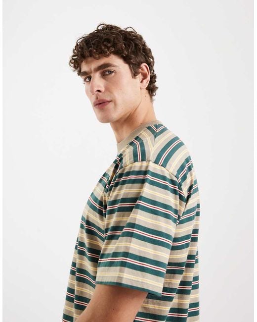 Redefined Rebel Green Jed Boxy Oversized Fit Short Sleeve Stripe Tee for men