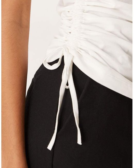 ASOS White Ruched Detail Tie Side Short Sleeve Crew Neck Tee