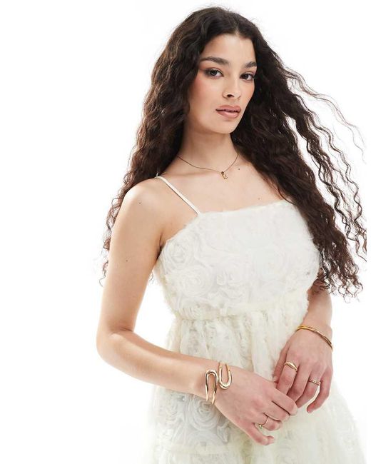 Pieces White 3D Flower Applique Mini Dress