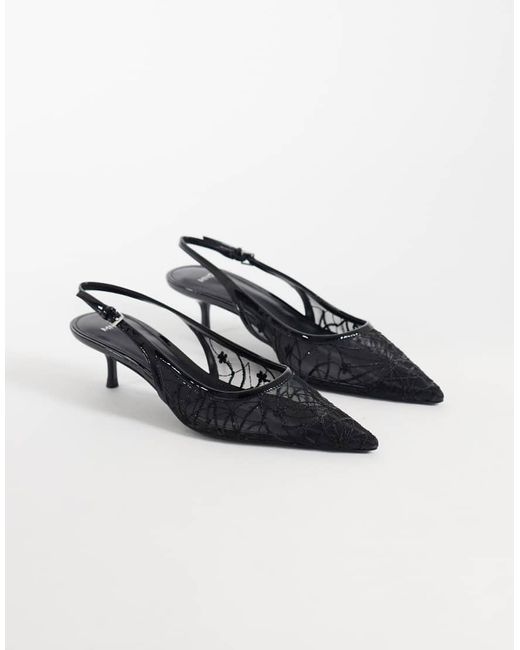 Mango White Lace Detail Heeled Slingback