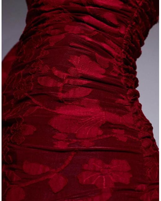 ASOS Red Devore Long Sleeve Ruched Maxi Dress