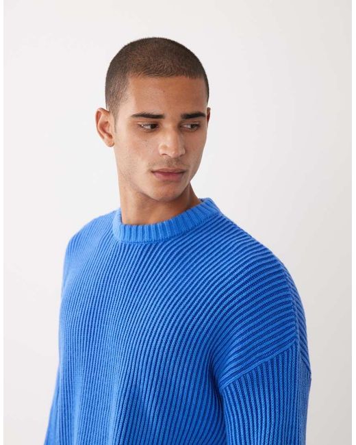 ASOS Blue Oversized Knitted Ribbed Jumper for men