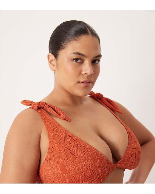 ASOS Orange Asos Design Curve Kyle Broderie Twist Front Crop Bikini Top
