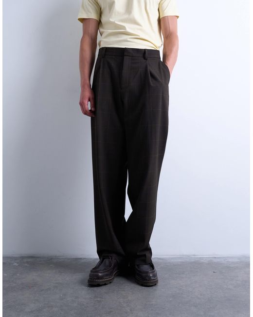 Topman Blue Wide Leg Check Smart Trousers for men
