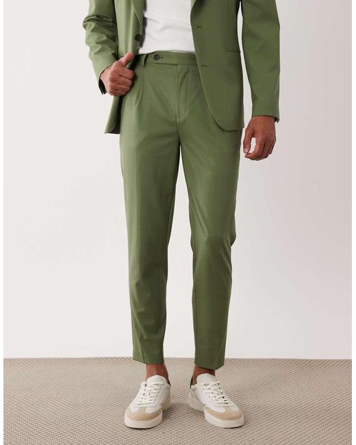 ASOS Green 100% Summer Wool Tapered Suit Pants for men