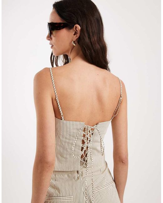 4th & Reckless White Soft Feel Square Neck Lace Back Detail Cami Top Co-Ord