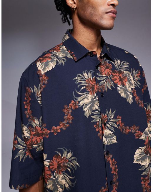 Chemise coupe carrée oversize à imprimé fleurs - et bleu marine ASOS pour homme en coloris Blue
