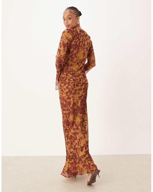 ASOS Brown Asos Design Tall Ruched Bust Long Sleeve Maxi Dress